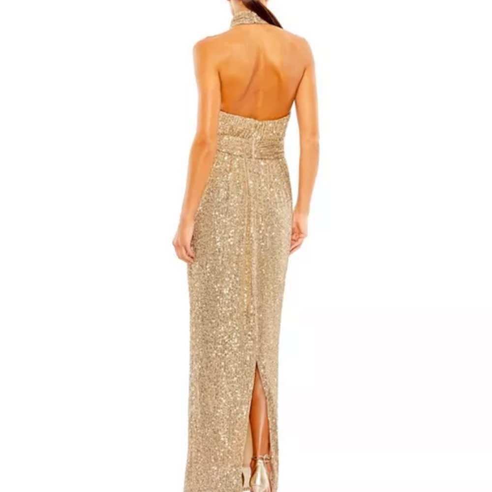 NWT Ieena for‎ Mac Duggal Sequined Halter Neck Belted Soft Tie Dress - Picture 2 of 9